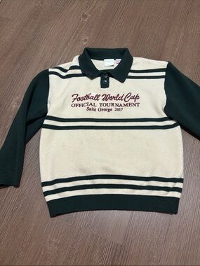 Zara Cream & Black Striped Polo Knit Sweater